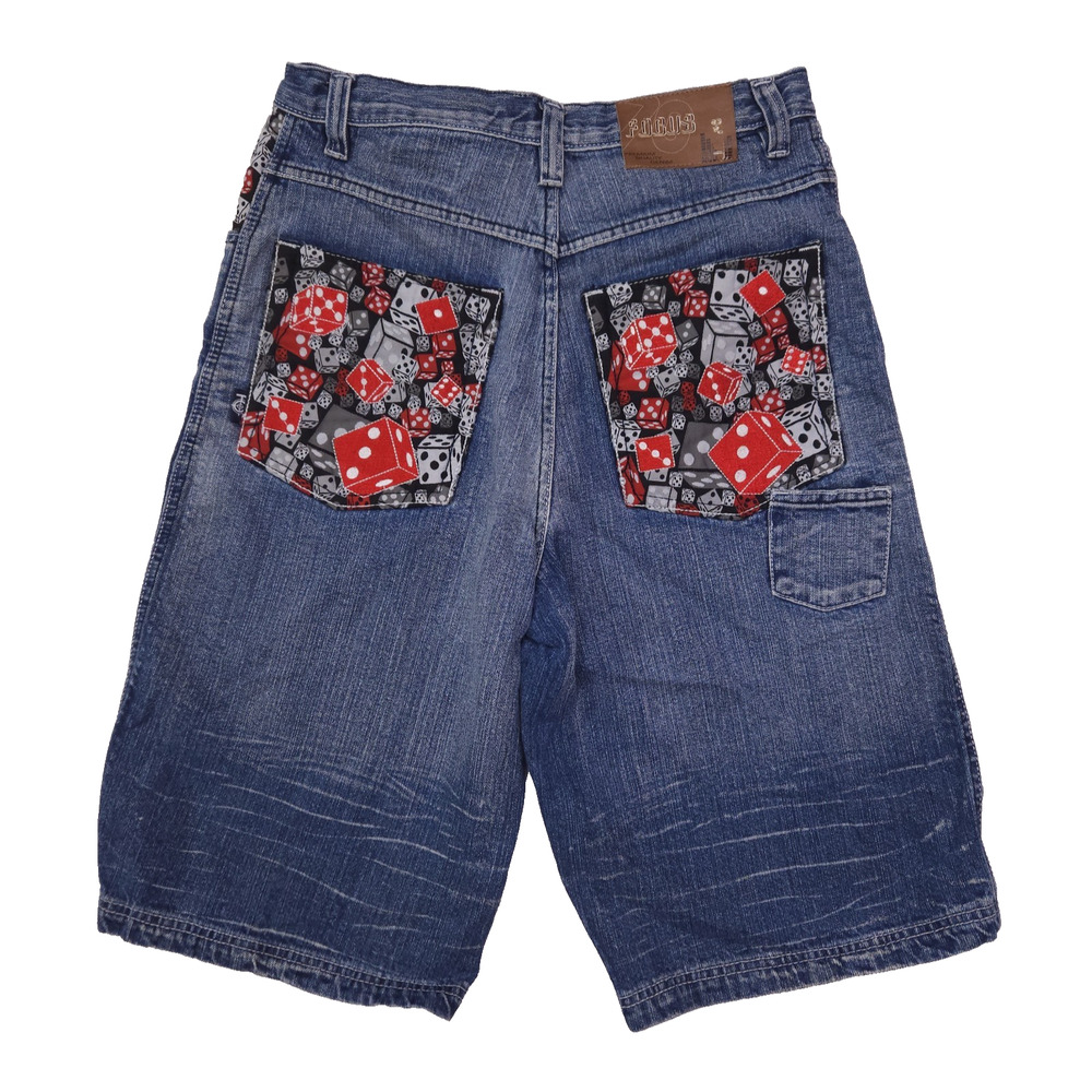 Vintage Focus 70 Jean Shorts Men's Size 30 Blue Dice Gambler Embroidered Y2K